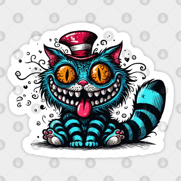 Cheshire cat in pink hat Sticker by AnnArtshock